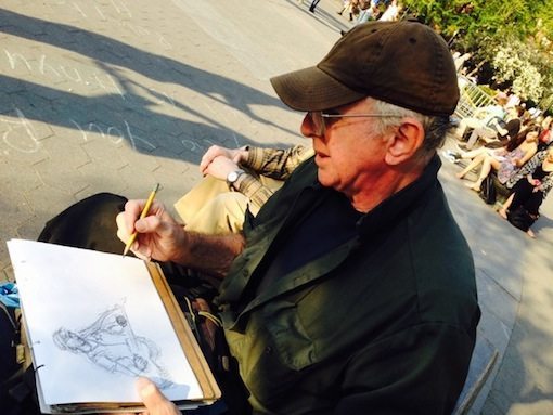 Artist Jon Rettich draws Sheriff Bob Washington Square Park