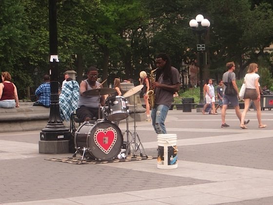 drummer-saxophone-fountain-plaza-washington-square-park
