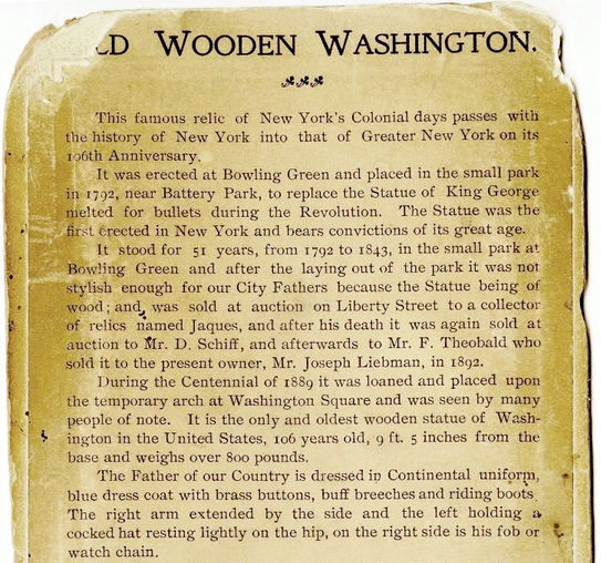 Joseph Liebman History of Wooden Washington Statue