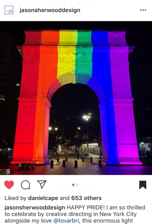 Instagram announcement Washington Square Arch Pride Colors