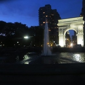 Fountain and Arch at night summer Washington Square Park
