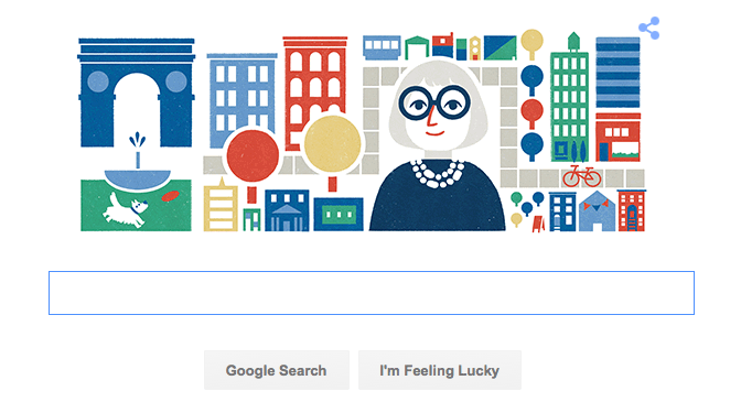 Google Home Page May 4 Jane Jacobs Birthday
